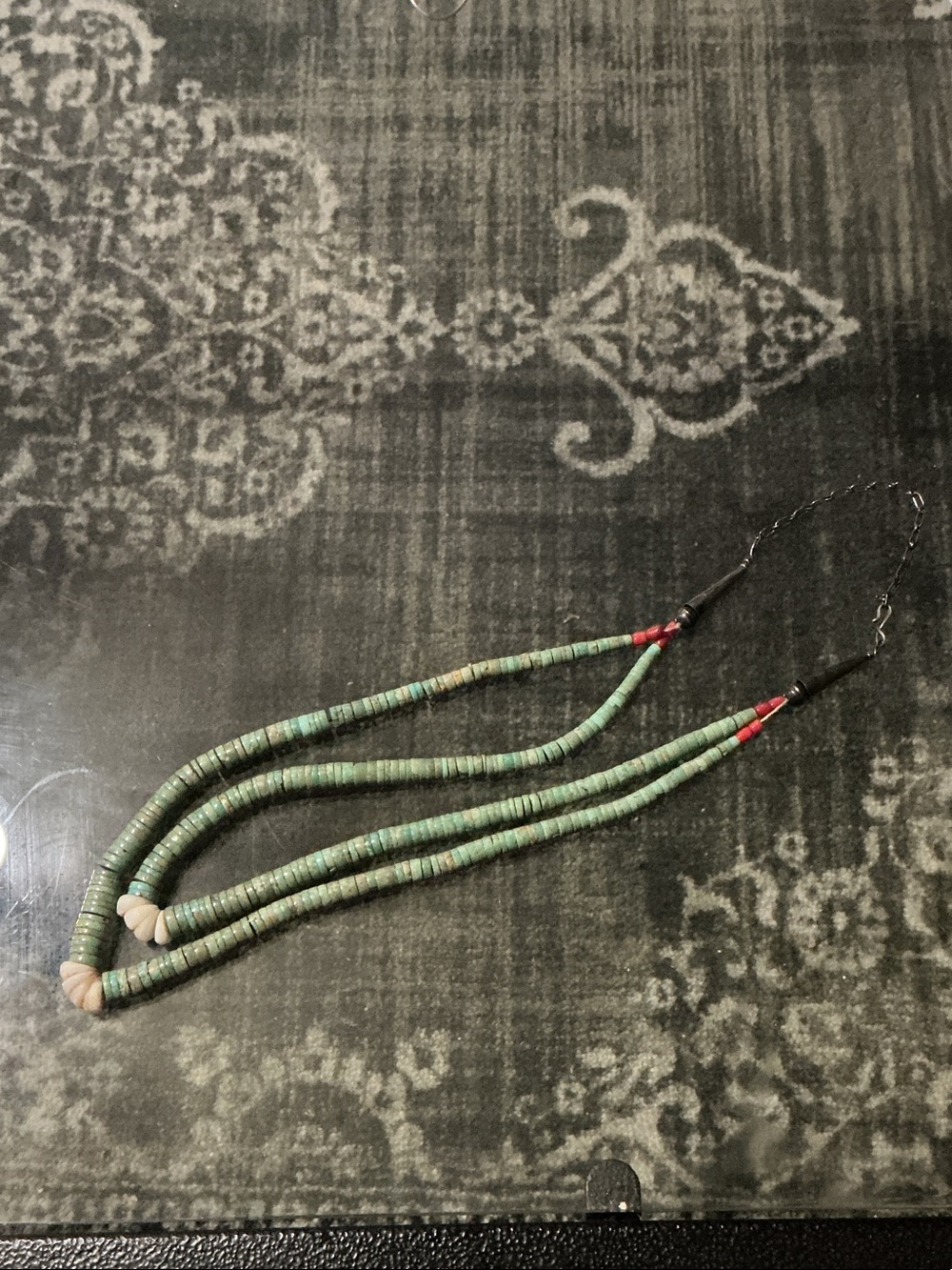 Antique Green Turquoise Double-Strand Heishi Necklace with cream Accents